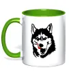 Чашка с цветной ручкой Husky licked Зеленый фото