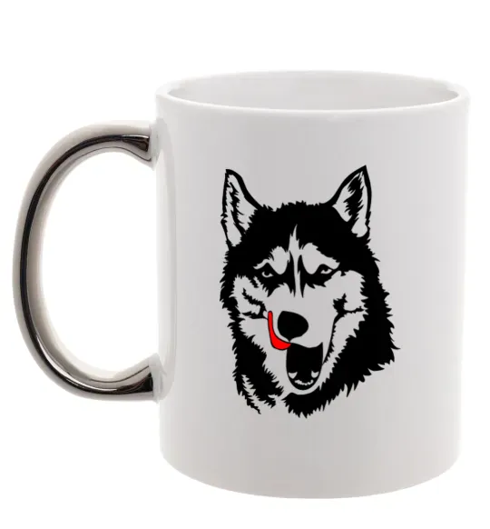 Чашка с цветной ручкой Husky licked Серебро фото