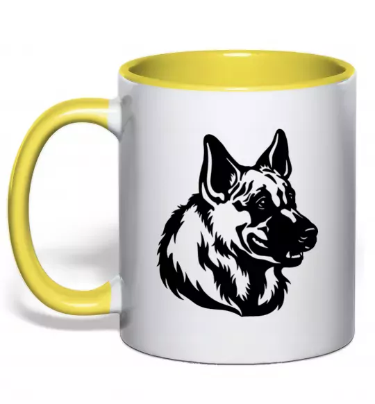 Чашка з кольоровою ручкою Німецька вівчарка Сонячно жовтий фото