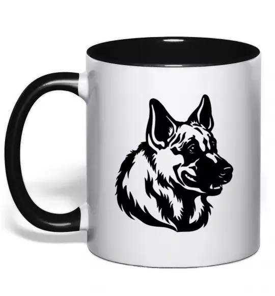 Чашка з кольоровою ручкою Німецька вівчарка Чорний фото