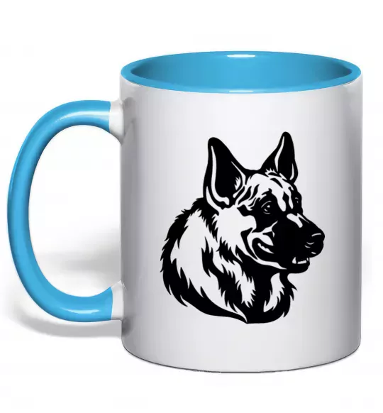 Чашка з кольоровою ручкою Німецька вівчарка Блакитний фото