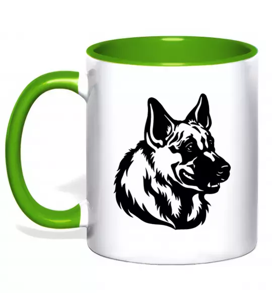 Чашка з кольоровою ручкою Німецька вівчарка Зелений фото