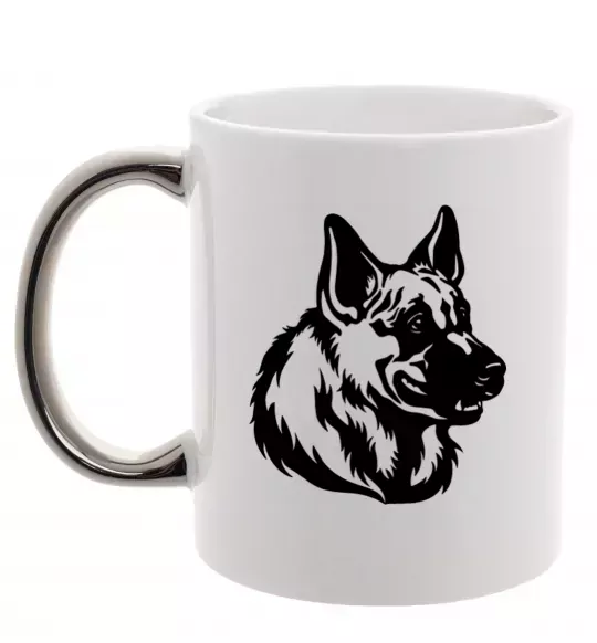 Чашка з кольоровою ручкою Німецька вівчарка Срібло фото