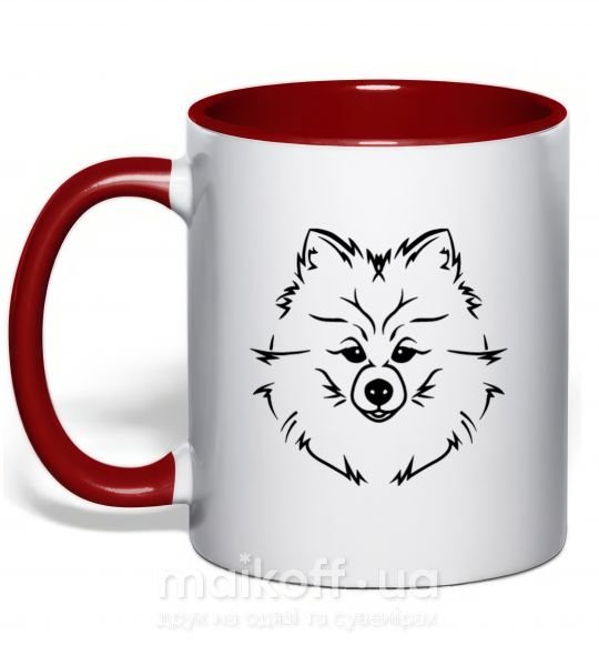 Чашка с цветной ручкой Pomeranian Красный фото