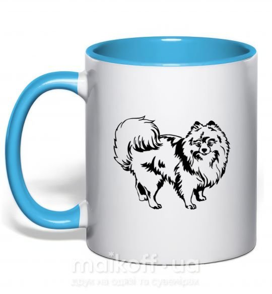 Чашка с цветной ручкой Spitz Pomeranian Голубой фото