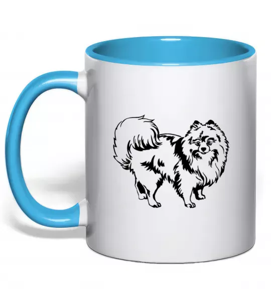 Чашка с цветной ручкой Spitz Pomeranian Голубой фото