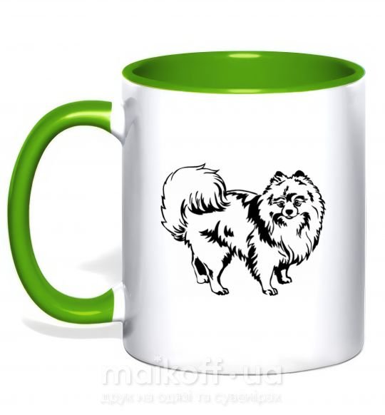 Чашка з кольоровою ручкою Spitz Pomeranian Зелений фото