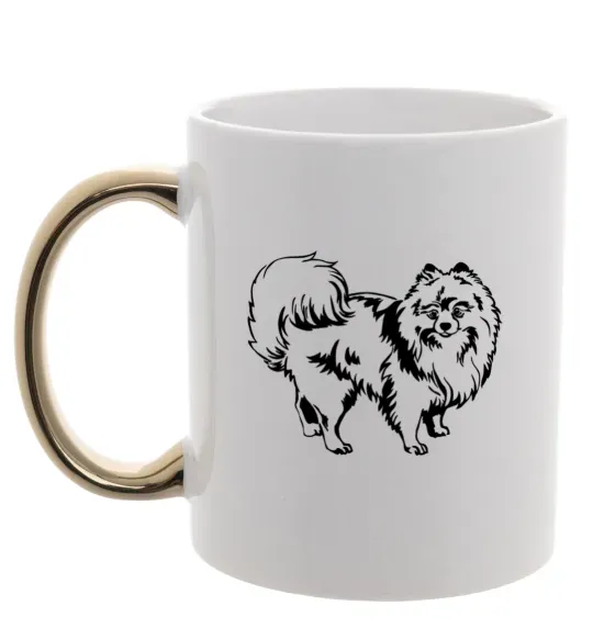 Чашка с цветной ручкой Spitz Pomeranian Золото фото