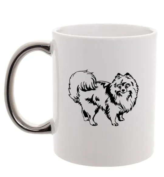 Чашка с цветной ручкой Spitz Pomeranian Серебро фото