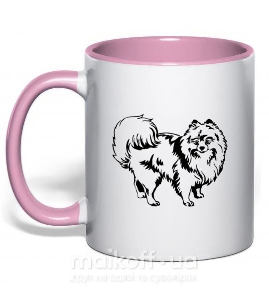 Чашка з кольоровою ручкою Spitz Pomeranian Ніжно рожевий фото