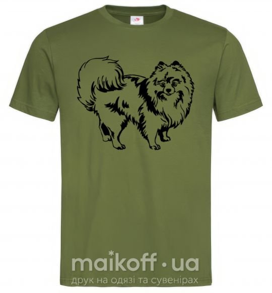 Мужская футболка Spitz Pomeranian Оливковый фото