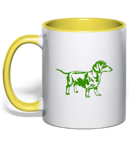 Чашка с цветной ручкой Зелена такса Лимонный фото