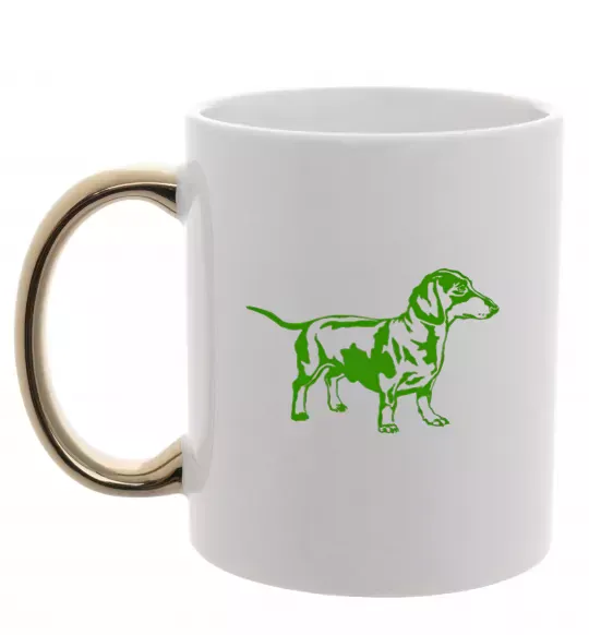 Чашка з кольоровою ручкою Зелена такса Золото фото