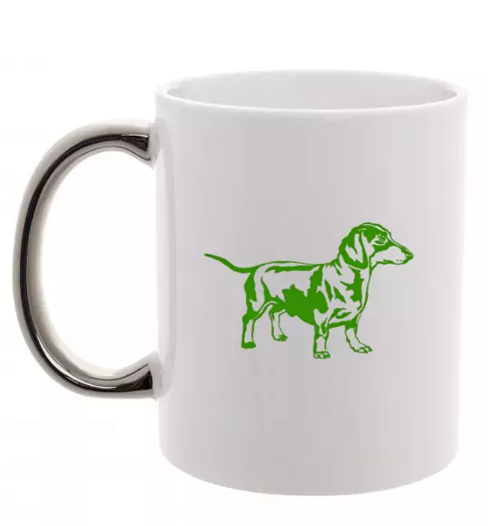 Чашка з кольоровою ручкою Зелена такса Срібло фото