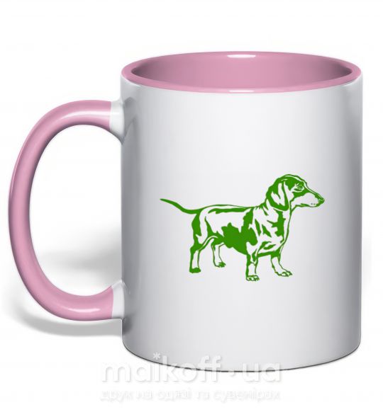 Чашка с цветной ручкой Зеленая такса Нежно розовый фото