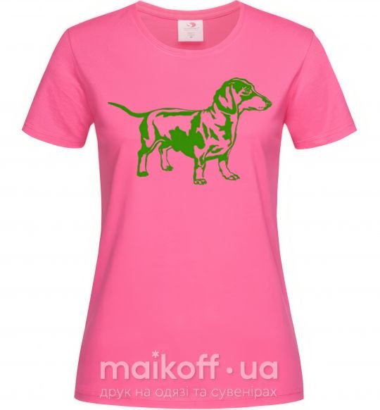 Женская футболка Зеленая такса Ярко-розовый фото