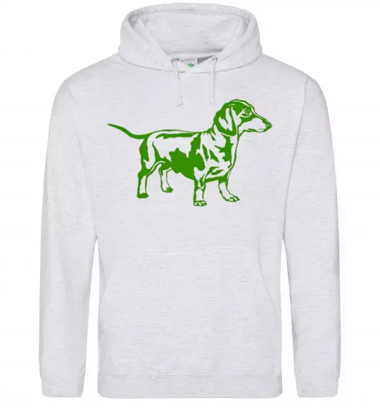 Мужская толстовка (худи) Зелена такса Серый меланж фото