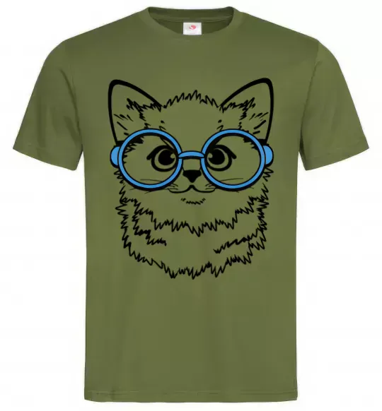 Мужская футболка Кitten in blue glasses Оливковый фото