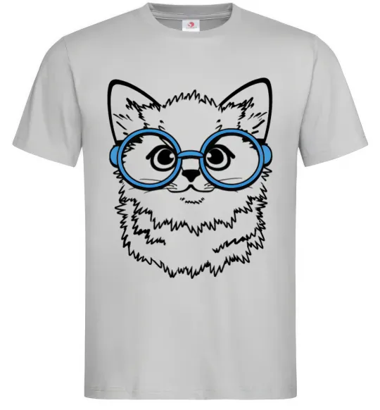 Мужская футболка Кitten in blue glasses Серый фото