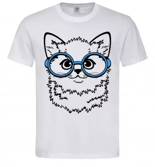 Мужская футболка Кitten in blue glasses Белый фото