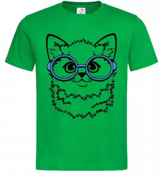 Мужская футболка Кitten in blue glasses Зеленый фото