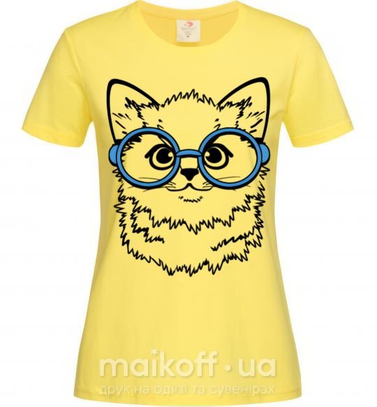 Жіноча футболка Кitten in blue glasses Лимонний фото