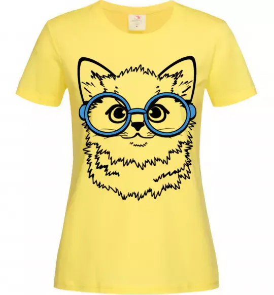 Женская футболка Кitten in blue glasses Лимонный фото