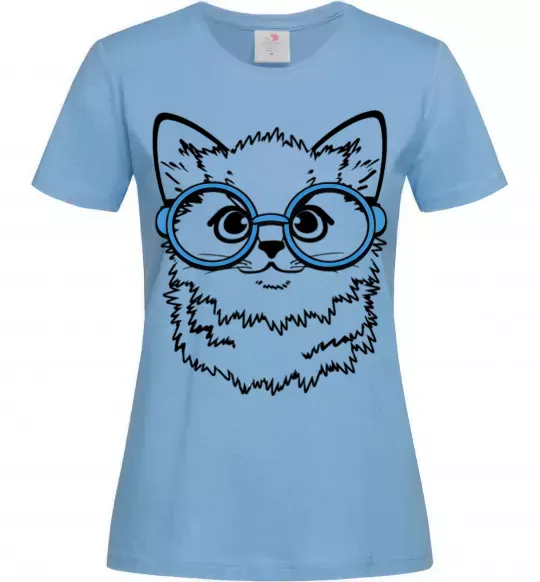 Женская футболка Кitten in blue glasses Голубой фото