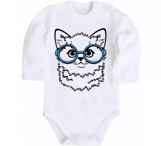 Детский боди Кitten in blue glasses Белый фото
