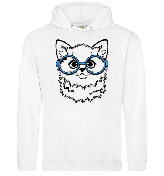 Мужская толстовка (худи) Кitten in blue glasses Белый фото