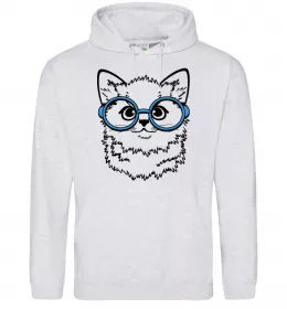 Мужская толстовка (худи) Кitten in blue glasses Серый меланж фото