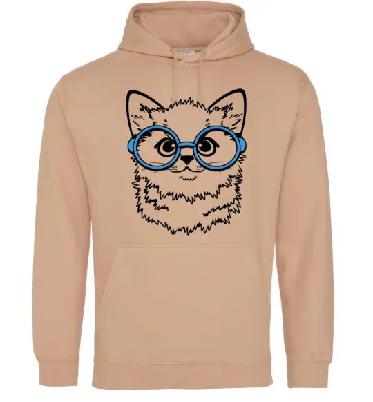Мужская толстовка (худи) Кitten in blue glasses Песочный фото