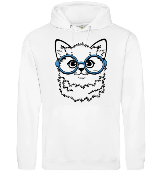 Женская толстовка (худи) Кitten in blue glasses Белый фото