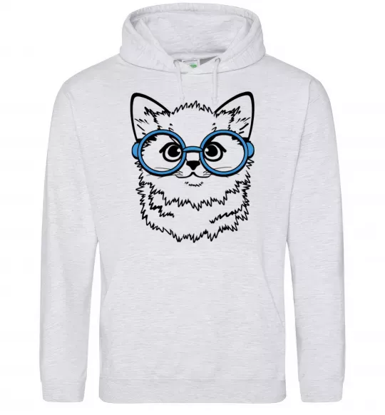 Женская толстовка (худи) Кitten in blue glasses Серый меланж фото