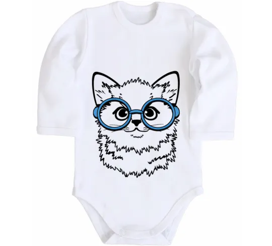 Дитячий бодік Кitten in blue glasses Білий фото