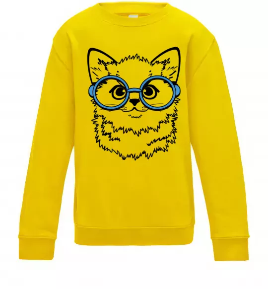 Детский Свитшот Кitten in blue glasses Солнечно желтый фото