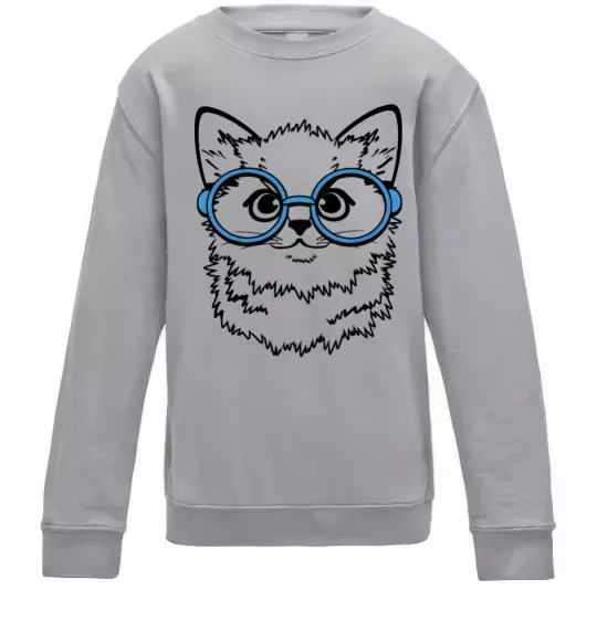 Детский Свитшот Кitten in blue glasses Серый меланж фото