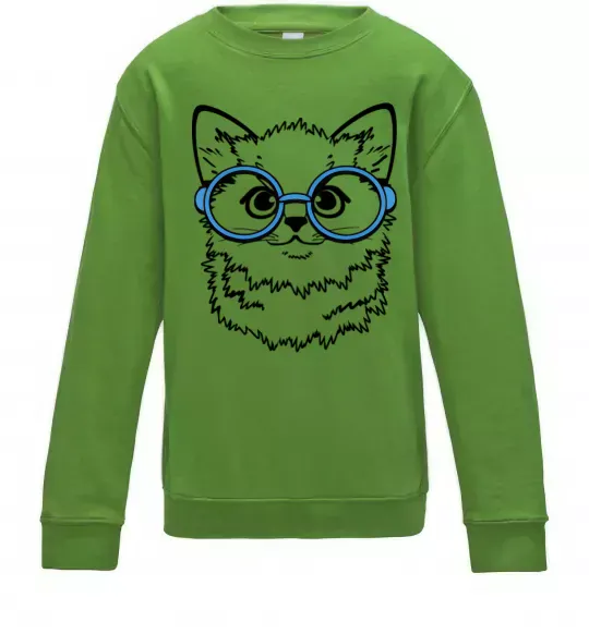 Детский Свитшот Кitten in blue glasses Лаймовый фото