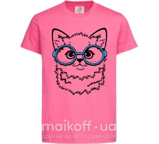 Дитяча футболка Кitten in blue glasses Яскраво-рожевий фото