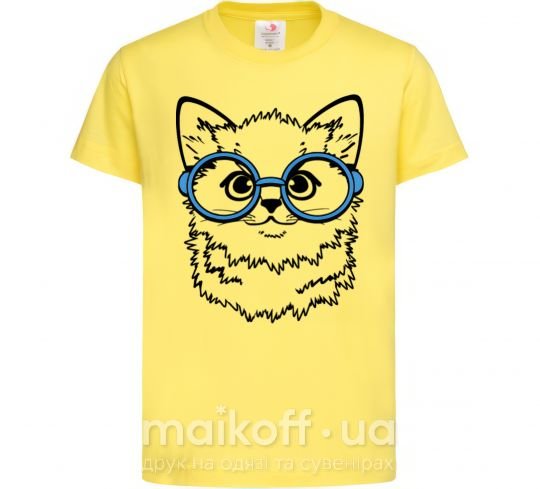 Детская футболка Кitten in blue glasses Лимонный фото