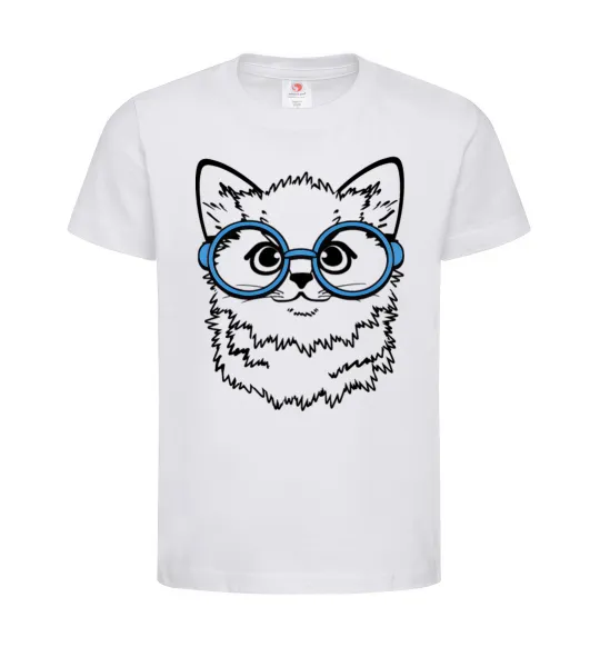 Дитяча футболка Кitten in blue glasses Білий фото
