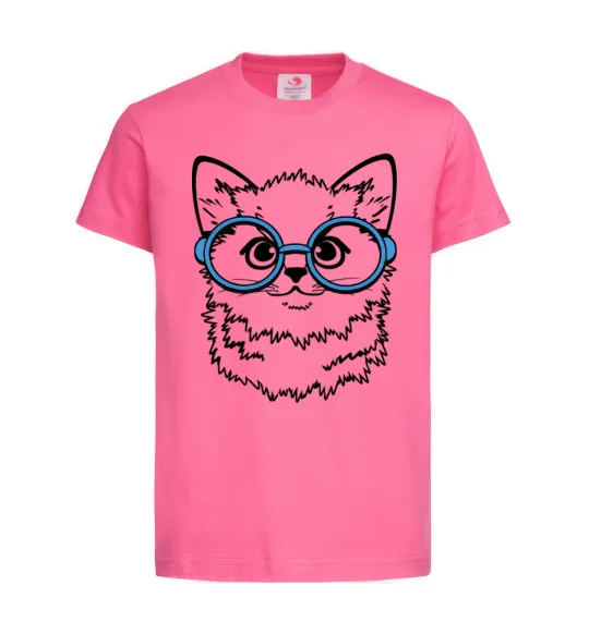 Дитяча футболка Кitten in blue glasses Яскраво-рожевий фото