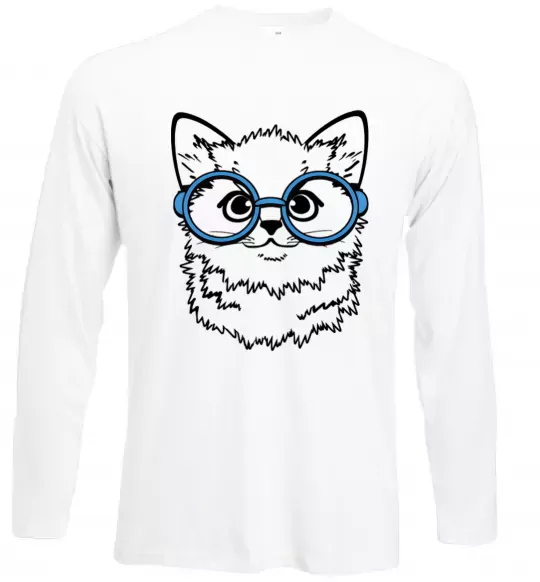 Лонгслив Кitten in blue glasses Белый фото
