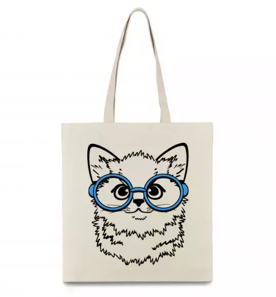 Еко-сумка Кitten in blue glasses Бежевий фото