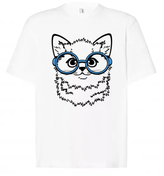 Футболка Оверсайз Кitten in blue glasses Білий фото