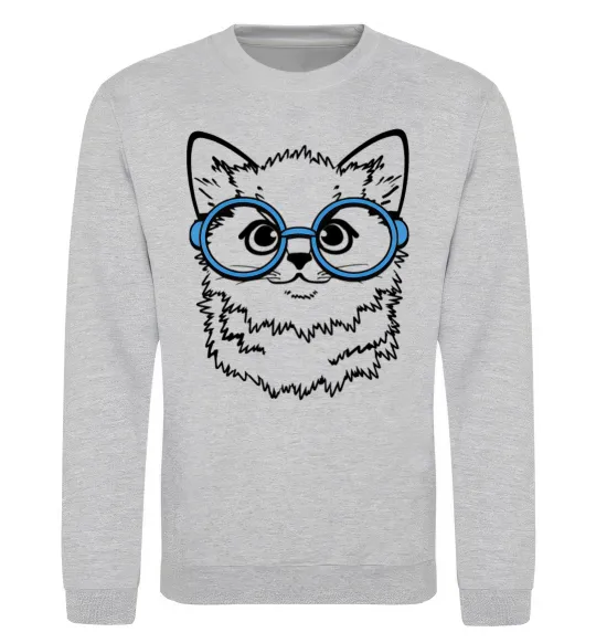 Свитшот Кitten in blue glasses Серый меланж фото