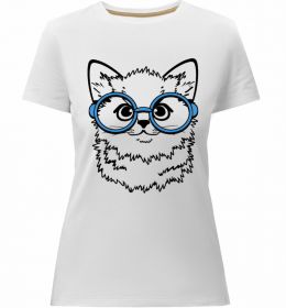 Жіноча преміум футболка Кitten in blue glasses