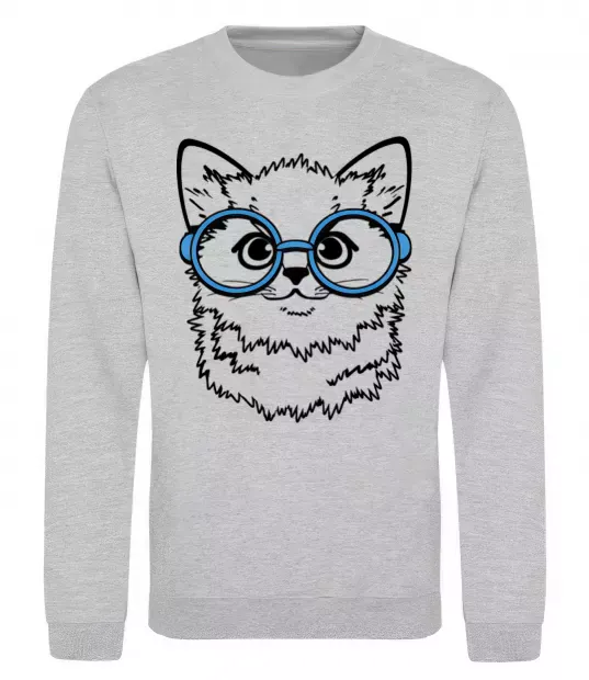 Свитшот Кitten in blue glasses Серый меланж фото
