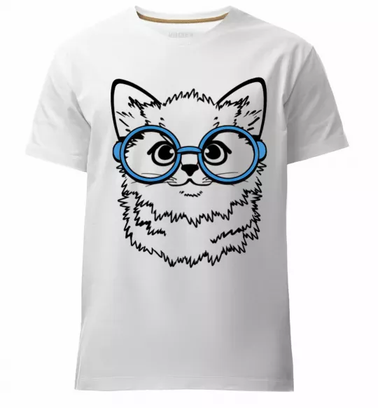 Мужская премиум футболка Кitten in blue glasses Белый фото