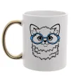 Чашка с цветной ручкой Кitten in blue glasses Золото Чашка с цветной ручкой Кitten in blue glasses Золото фото
